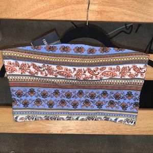 NWT Blue & Orange Paisley Pattern Tube Crop Top